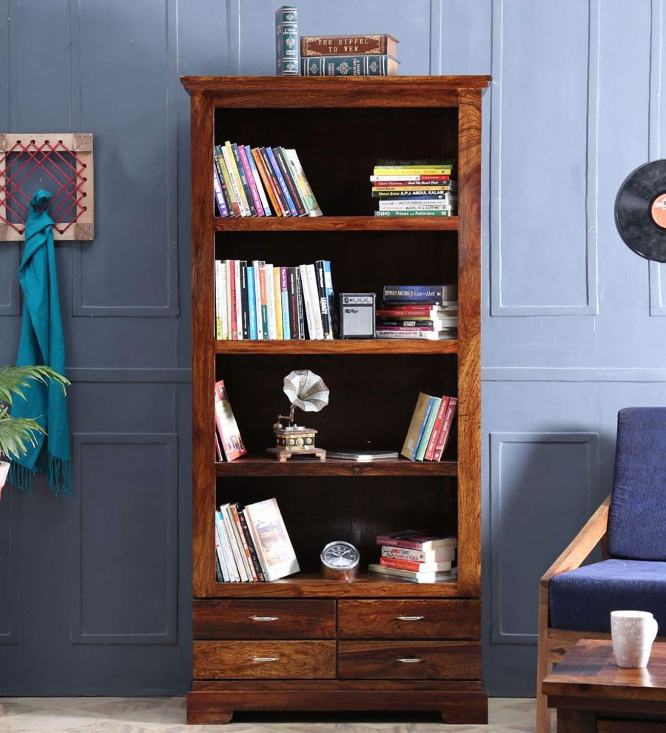 Modern Furniture Solid Sheesham Wooden Book Shelf With Rack